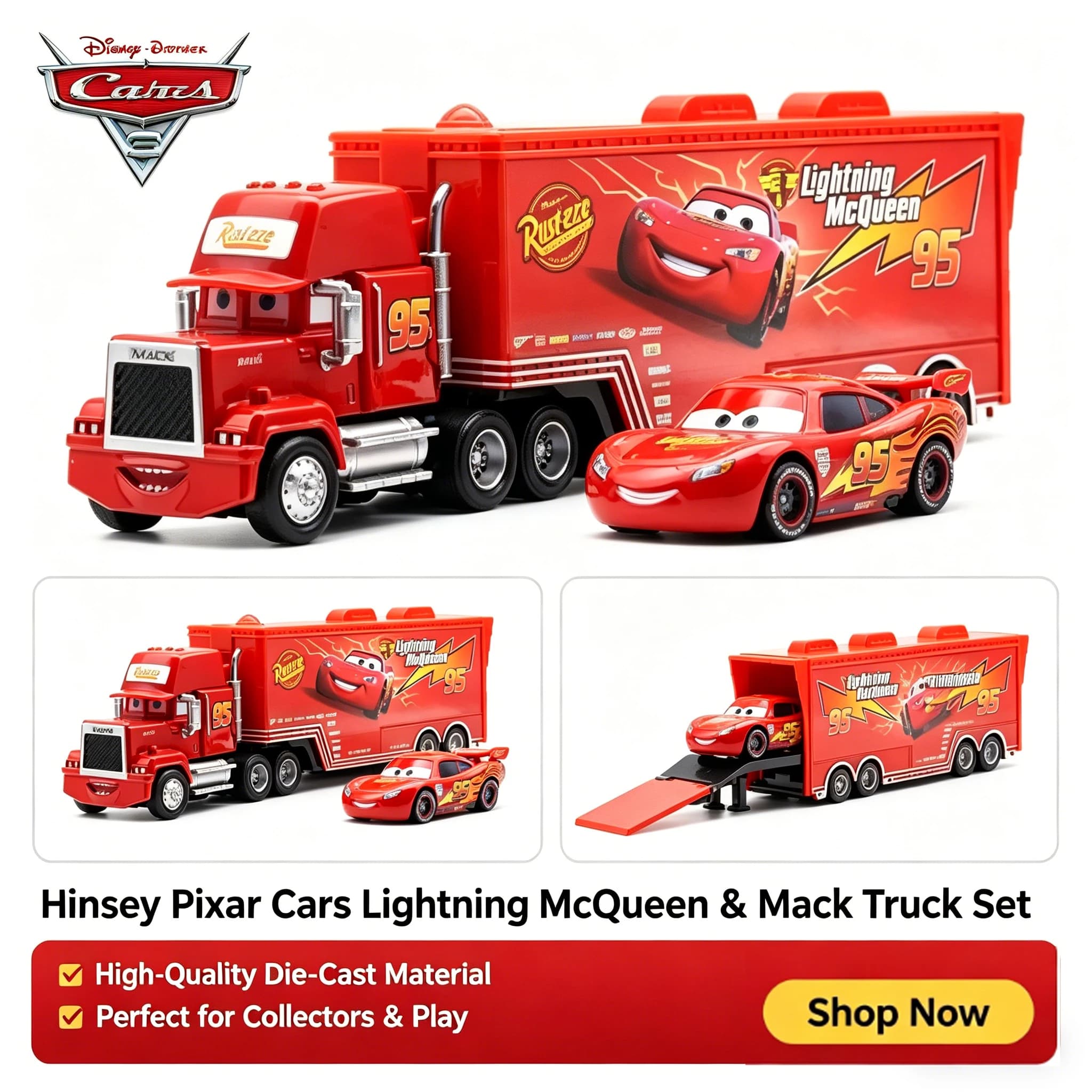 High Quality Disney Pixar Car Set - Lightning McQueen Uncle Mack The King - Model Cars & Truck Toys, Birthday Christmas Gift