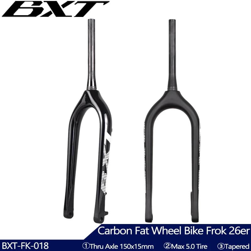 Forcella da neve per bici BXT completamente in fibra di carbonio, forcella anteriore in carbonio per bicicletta 26er, mozzo ruota con freno a disco 150x15mm