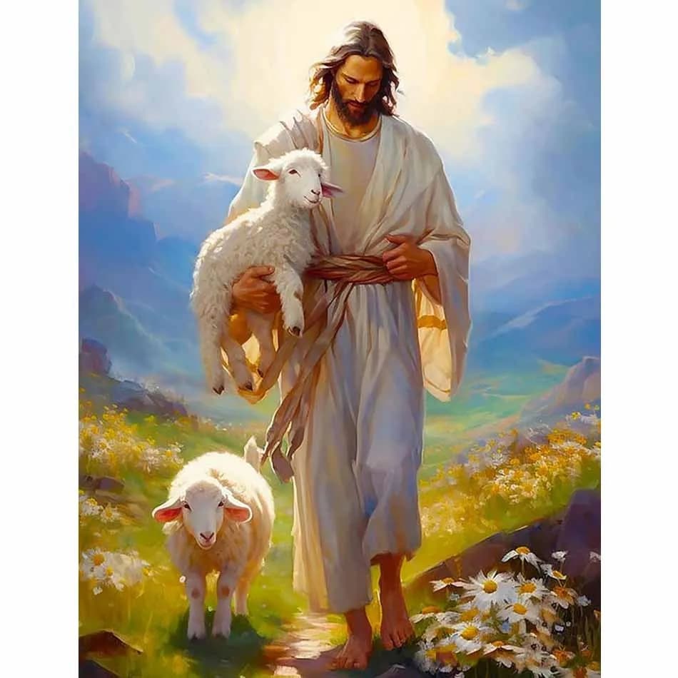 A Paint-By-Number Set Designed for Adult Beginners, This Canvas Painting Kit Features The "Good Shepherd" Oil Painting. It'S Per