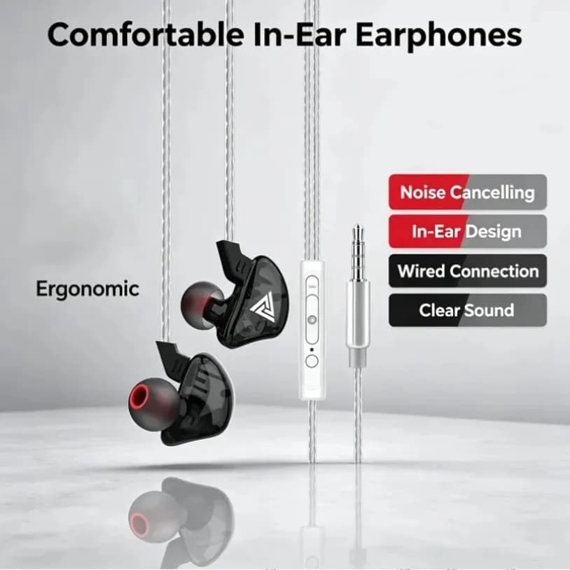 QKZ CK5 Tangle-Free Wired Earbuds In-Ear Headset With Volume Control Mic Clear Call Deep Bass Music Gaming For Phone PC Laptop