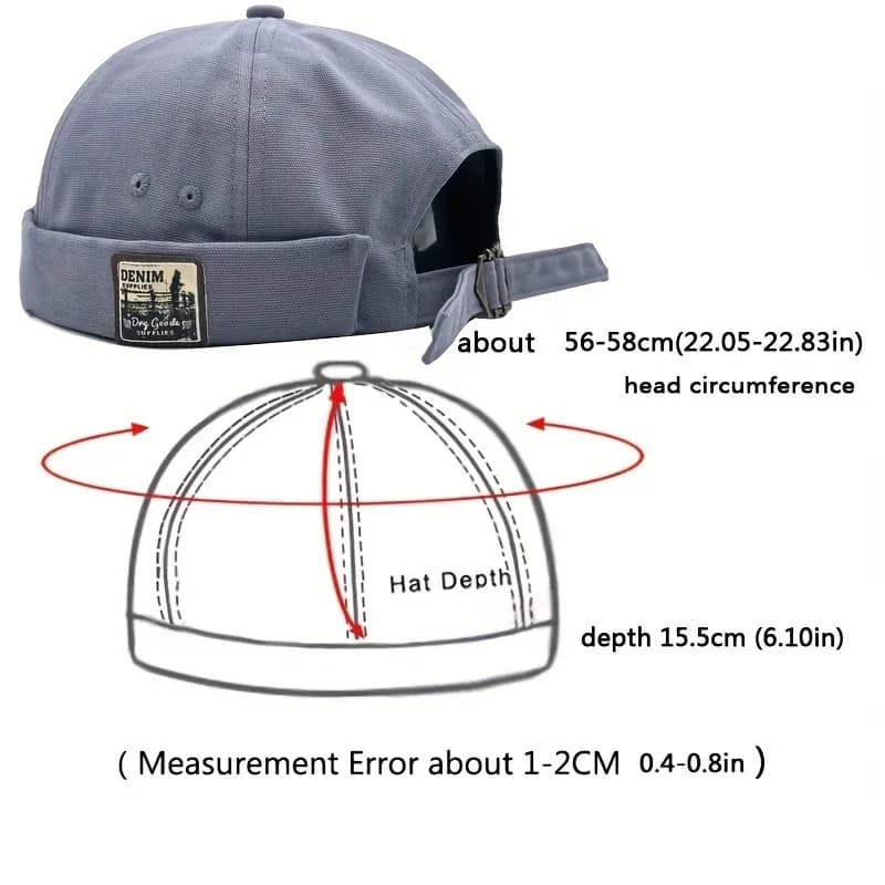 Cappello Docker Classico da Uomo Senza Visiera con Risvolto, Berretto Regolabile Traspirante Stile Marinaio Hip Hop