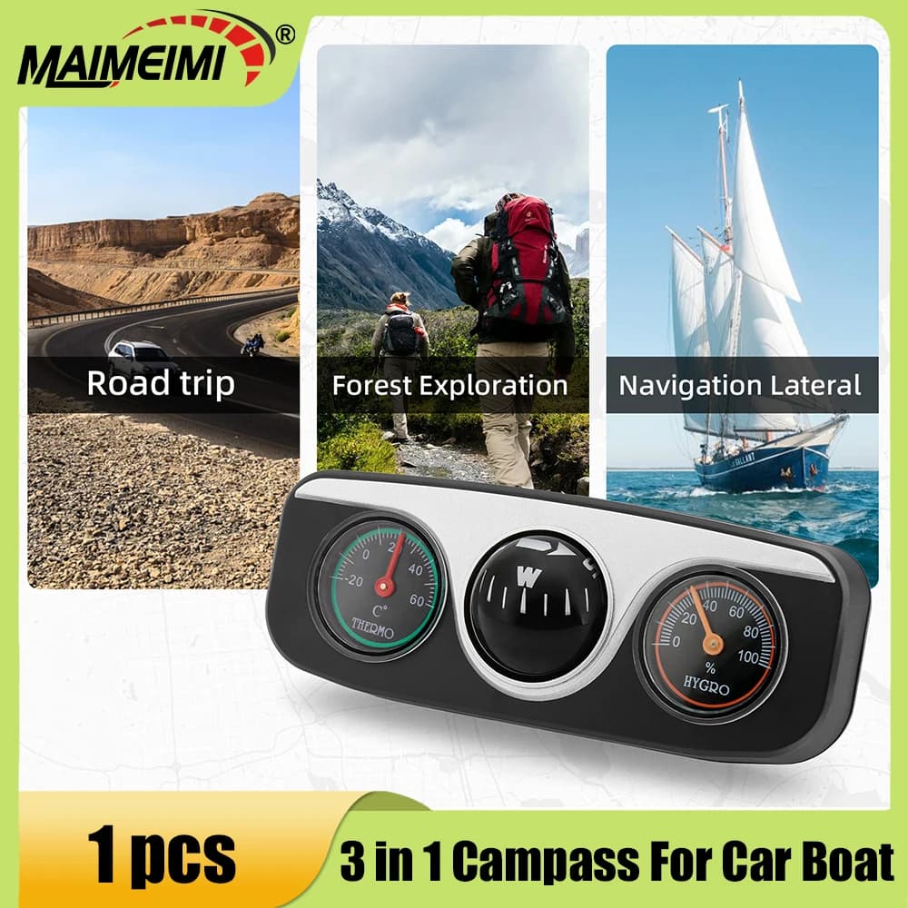 Bussola multifunzione per auto 3 in 1 + termometro + igrometro Bussola per cruscotto automatico Navigazione Accessori interni auto