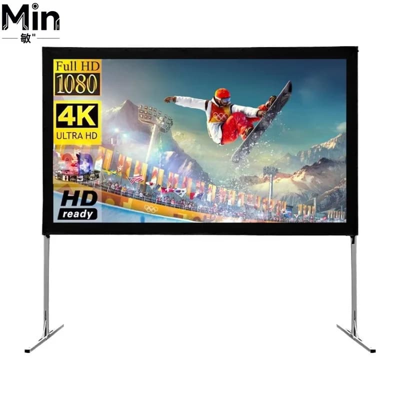 120 Inch 16:9 4K 1080HD Portable Projector Screen with Stand Foldable Anti-Wrinkle PVC Matte Fabric for Home Theater Outdoor