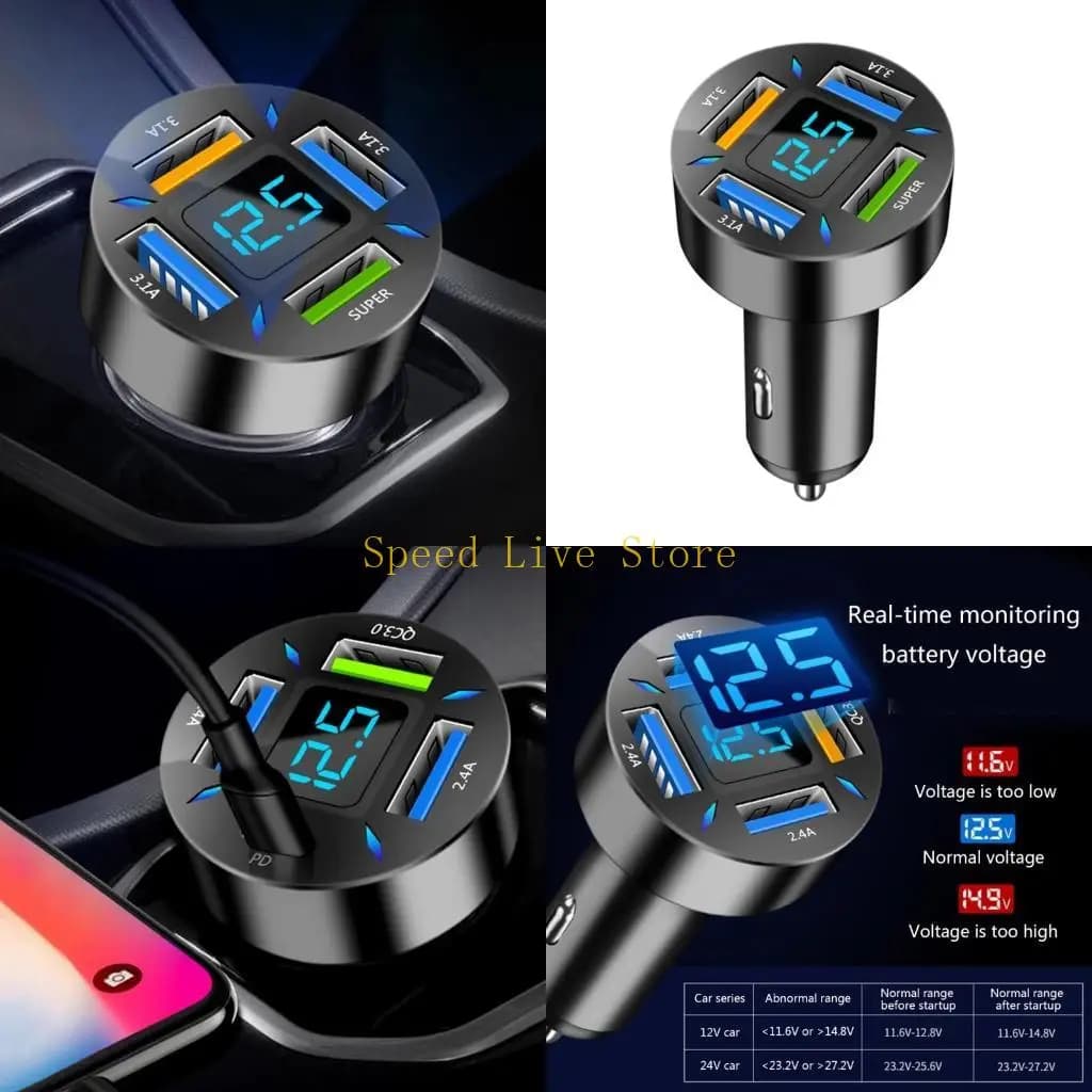 547C Caricatore super veloce USB Adattatore per auto a porte Tablet universale da 66 W per laptop Durevole