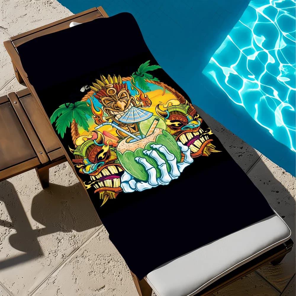 T-tiki Face Aesthetic H-hawaii Asciugamano grande in microfibra morbida ad asciugatura rapida per viaggi, fitness, sauna, bagno, campeggio