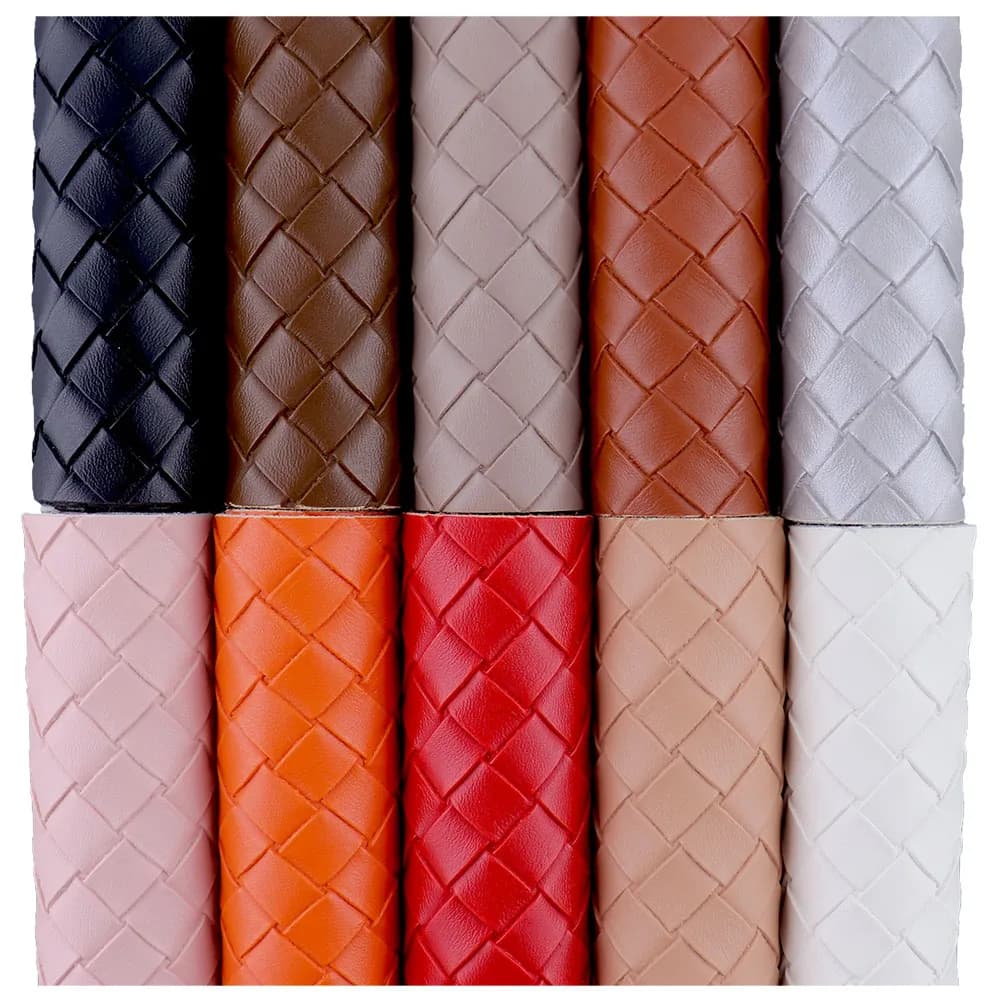 30x134cm Roll Big Weave Square Embossed Cross Faux PU Sythetic Red Pink Leather Fabric For Handbags DIY Home Decorative BH449
