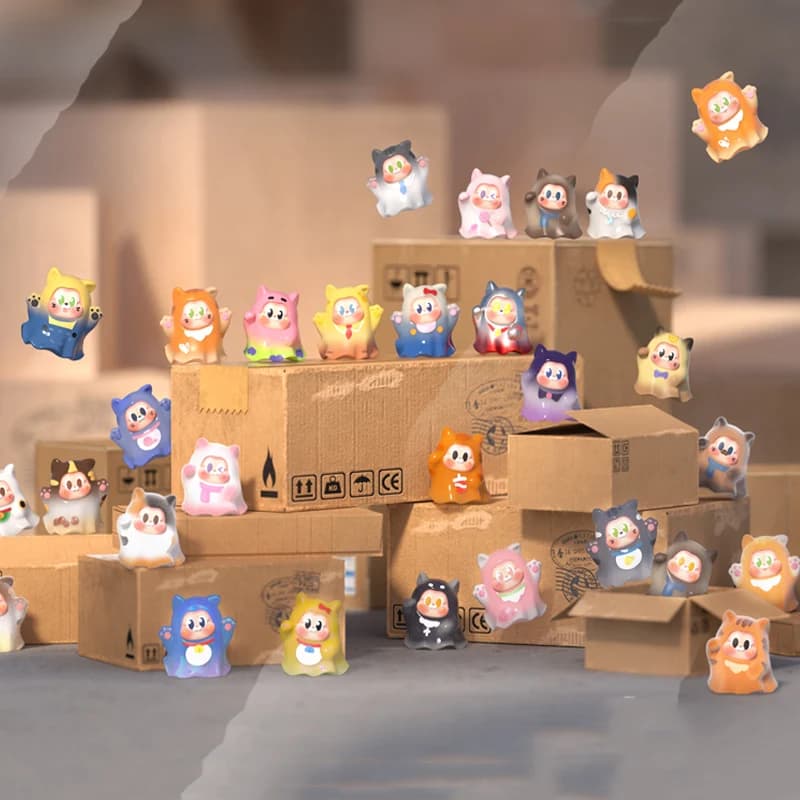 THE SLLO Adopting a Ghost Cat Series Blind Box Anime Floccato Action Figure Ornamenti per il desktop Giocattolo Scatole misteriose Regalo per bambole per bambini