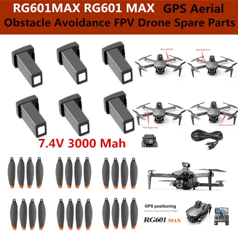 RG601MAX RG601 MAX Drone RC Quadricottero Brushless 5G with GPS and Avoidance Obstacles, Spare Parts: Battery 7.4V 3000mAh/Propulsore/Braccio/ USB USB