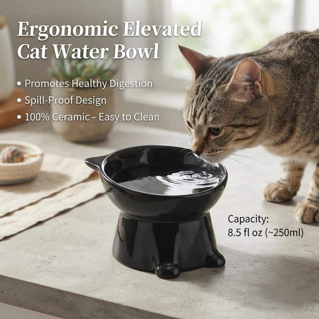 Cat Water Bowl Elevated Cat Bowl For Neck Protection Tilted Bowl Angle Anti Slip Raised Dog Bowl For Pet Feeding Supplies