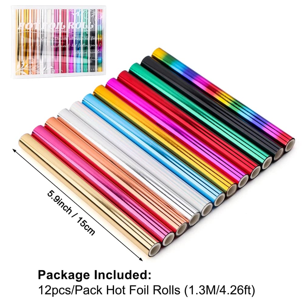 12 pz/pacco Rotolo di Lamina Caldo 5.9in X 4.26ft Lamina Attivata dal Calore Per Aggiungere Stupendo Elementi Foil per Carta Scrapbook Strumento FAI DA TE 2024