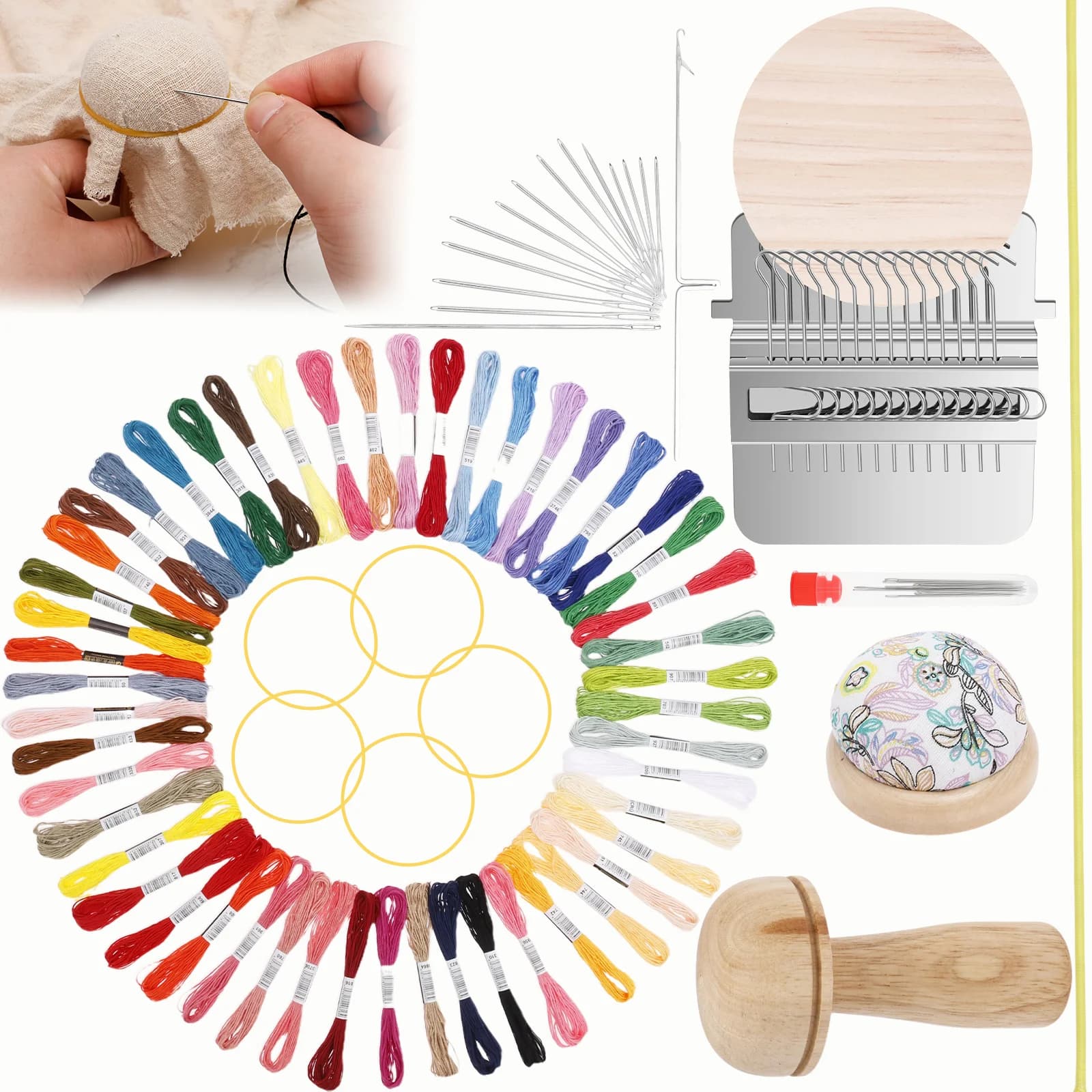 Mini Kit di Riparazione a Maglia con Ago a Fungo, Set di Strumenti Multiuso per Cucito e Riparazione di Jeans e Vestiti