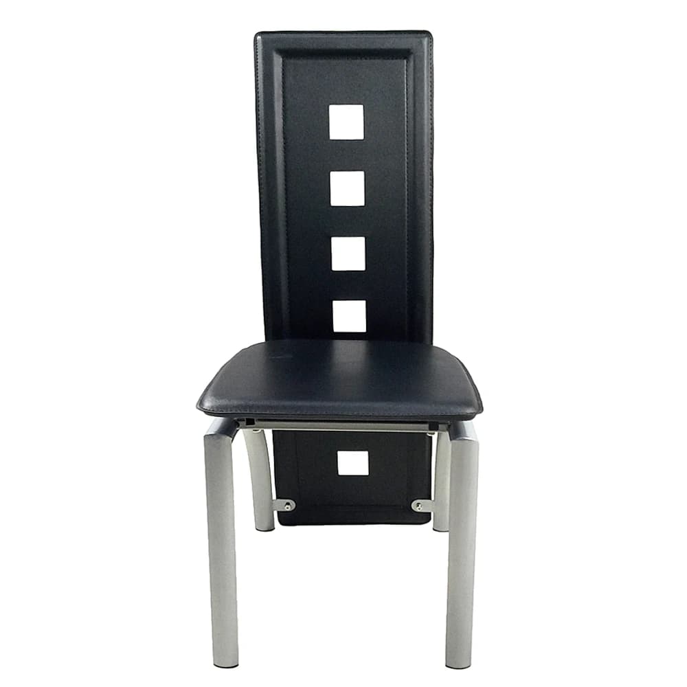 4 pieces long back decoration quarry square leather dining chair PU round tube cushion black galvanic chair leg N201