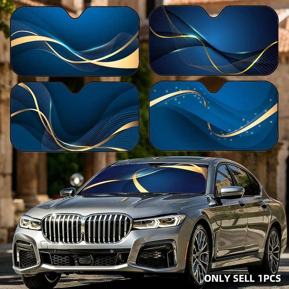 Purple and Gold Luxury Line Sun Visor Foldable Universal Car Windshield Sun Shade UV Protection Heat Insulation Foldable Cover