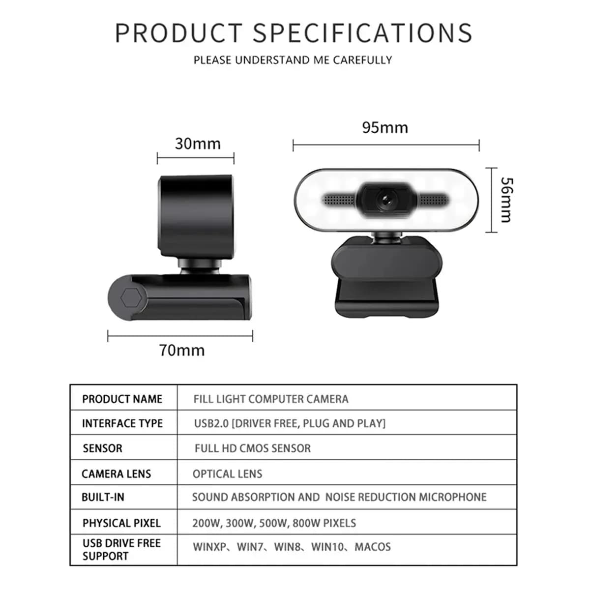 Webcam A10R Portatile Full HD 2K/4K per PC e Laptop con Autofocus per Streaming Live e Videoconferenze con Microfono e Luce di Riempimento 4K