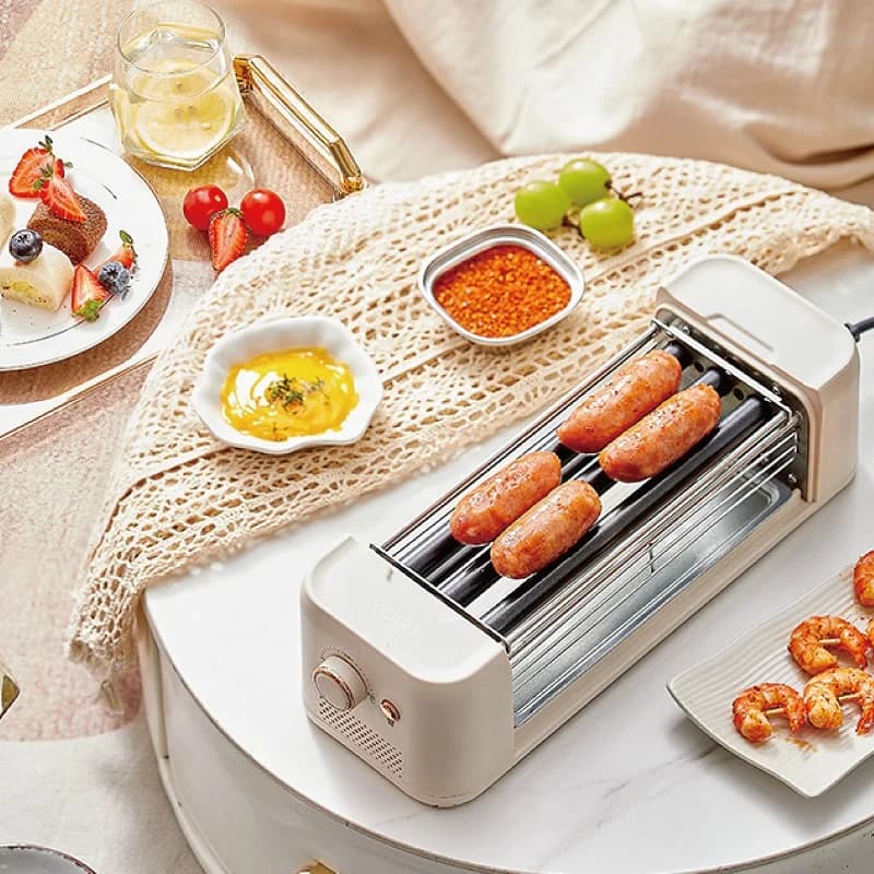 500W Automatico Salsiccia Barbecue Macchina Hot Dog Spiedini Senza Fumo Antiaderente Barbecue Grill Bistecca Padella Kebab Grill Strumento