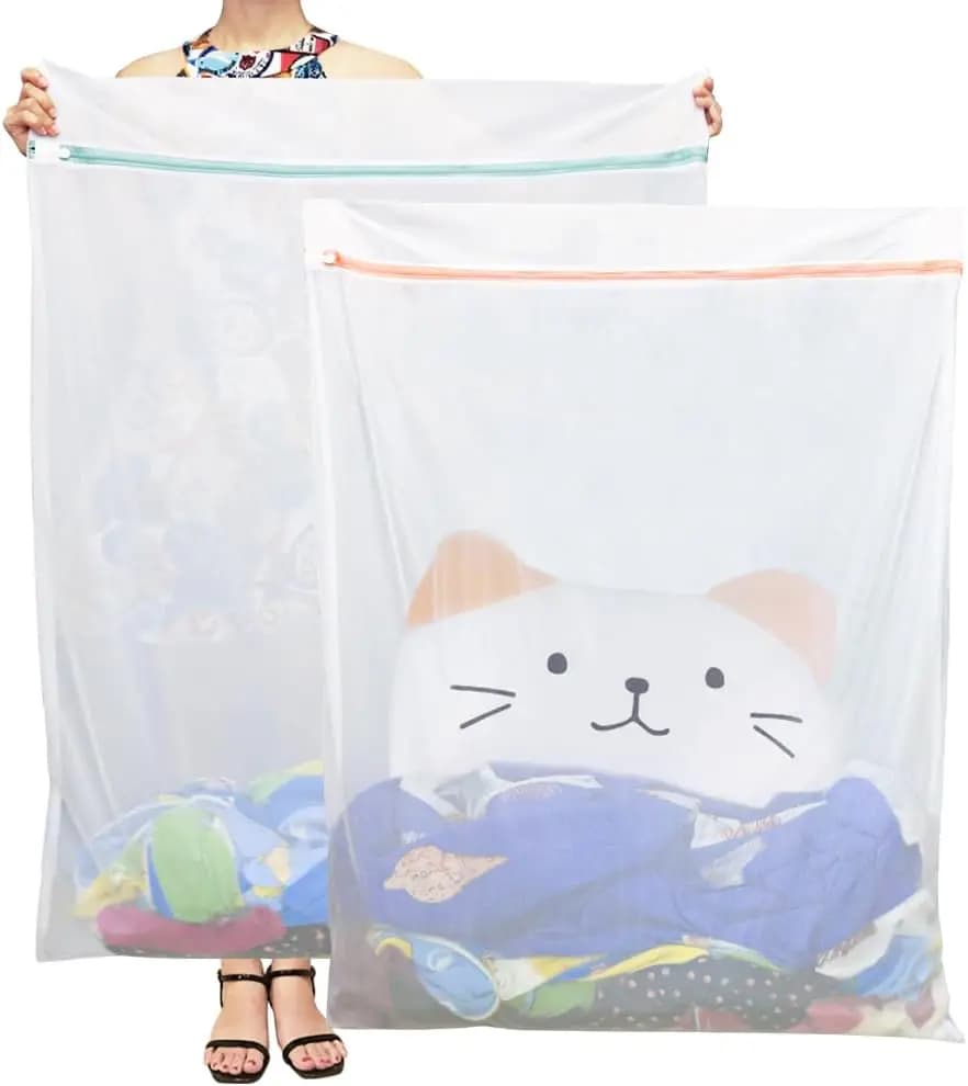 Sacchi per bucato in rete extra large, confezione da 2, 43x35 pollici, formato jumbo per lavatrice, proteggono capi delicati, cappotti, coperte, biancheria da letto