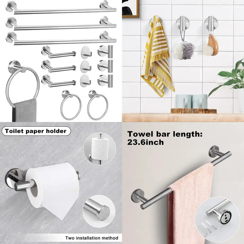 Set di accessori per il bagno in nichel spazzolato da 24 pollici con portasciugamani, ganci per accappatoio, anelli e porta carta igienica
