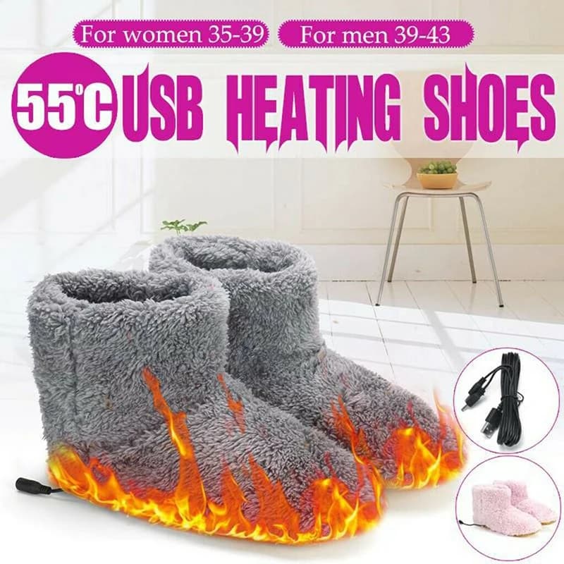 Winter USB Warmer Foot Shoes plush Warm Electric Slipper Feet Heat Washable Man Comfortable Women Snow Boots Socks Coral Fleece
