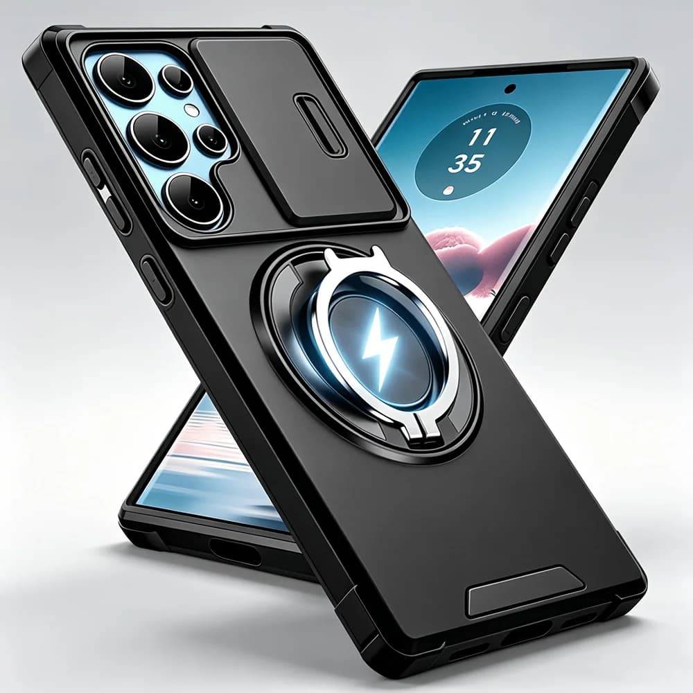New Antifall Heavy Stand Hard Phone Case for Galaxy S26 S24 S23 S22Ultra S26 S25 S26 S25 S24FE sliding lens protection cover