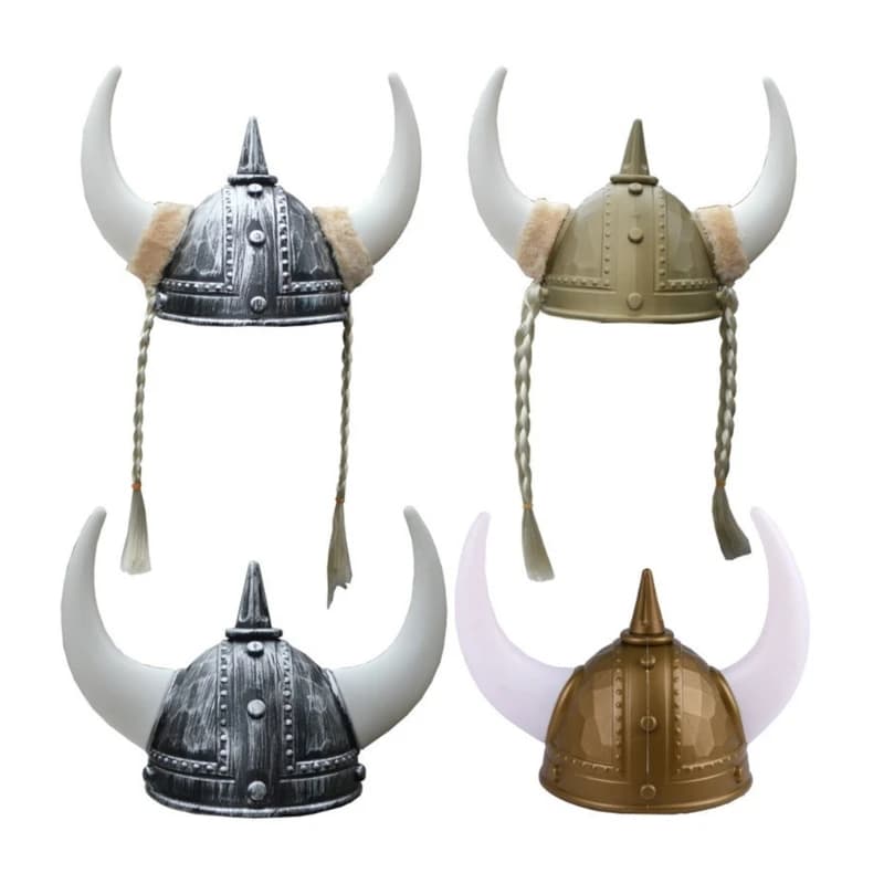Cappello da elmo da guerriero medievale per feste a tema per adulti Elmo da vichingo con treccia corna per spettacoli per