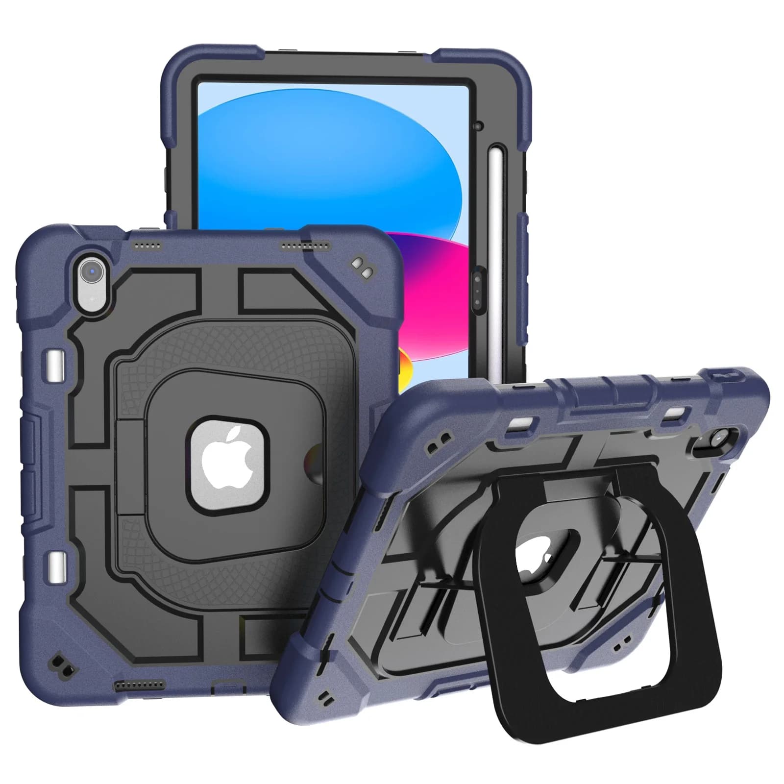 Per iPad (2025) / 10.9 (2022) Custodia con cavalletto in silicone + PC Custodia protettiva antiurto per tablet - Blu navy + Nero