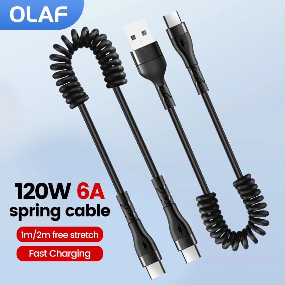 Olaf 120W 6A Cavo a molla USB Tipo C Ricarica rapida per Samsung S24 S23 Huawei Xiaomi Cavo da USB C a USB Tipo C per iPhone 15