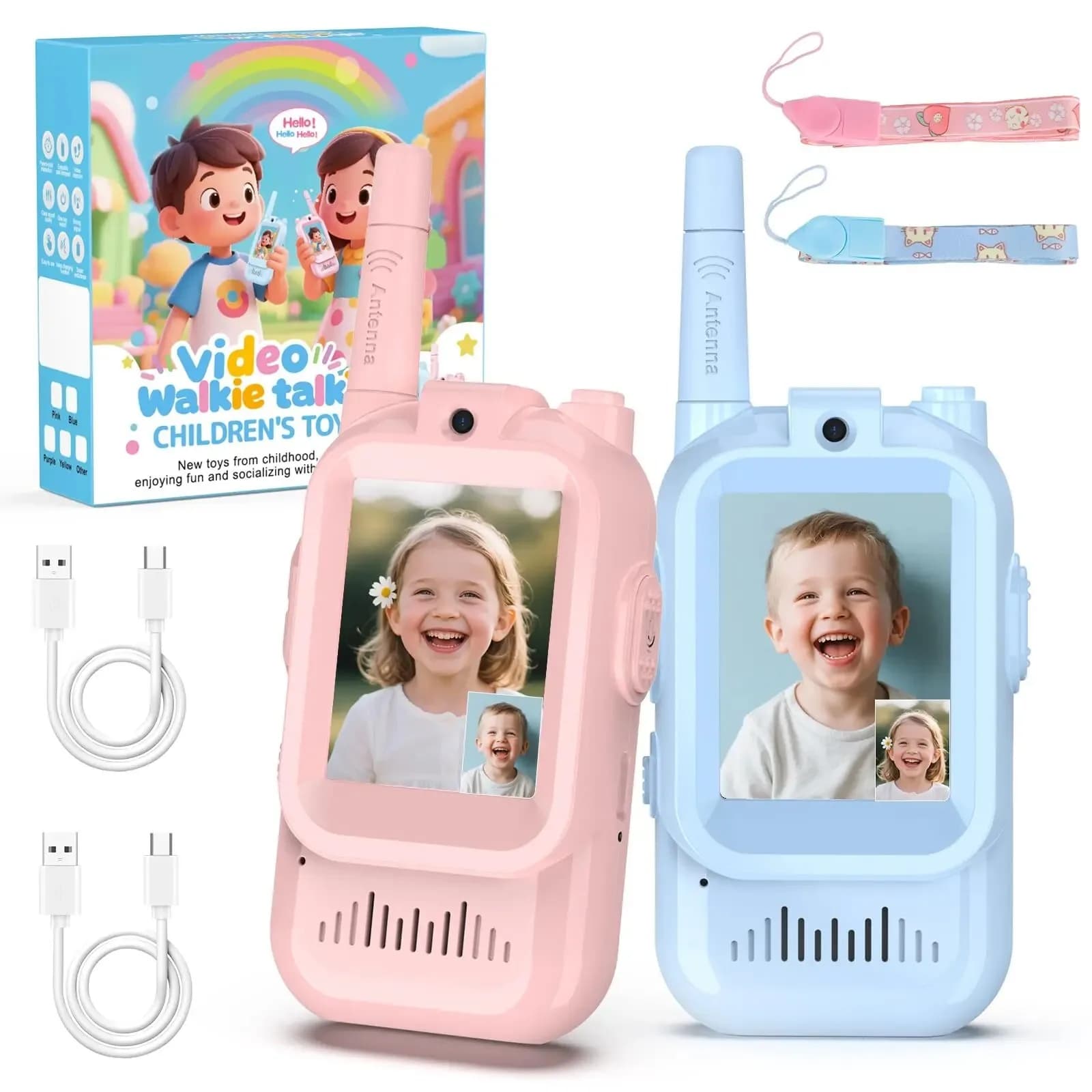2 pezzi walkie-talkie video per bambini USB-C ricaricabile schermo ad alta definizione da 2 pollici cambia voce per bambini regalo ragazzi ragazze