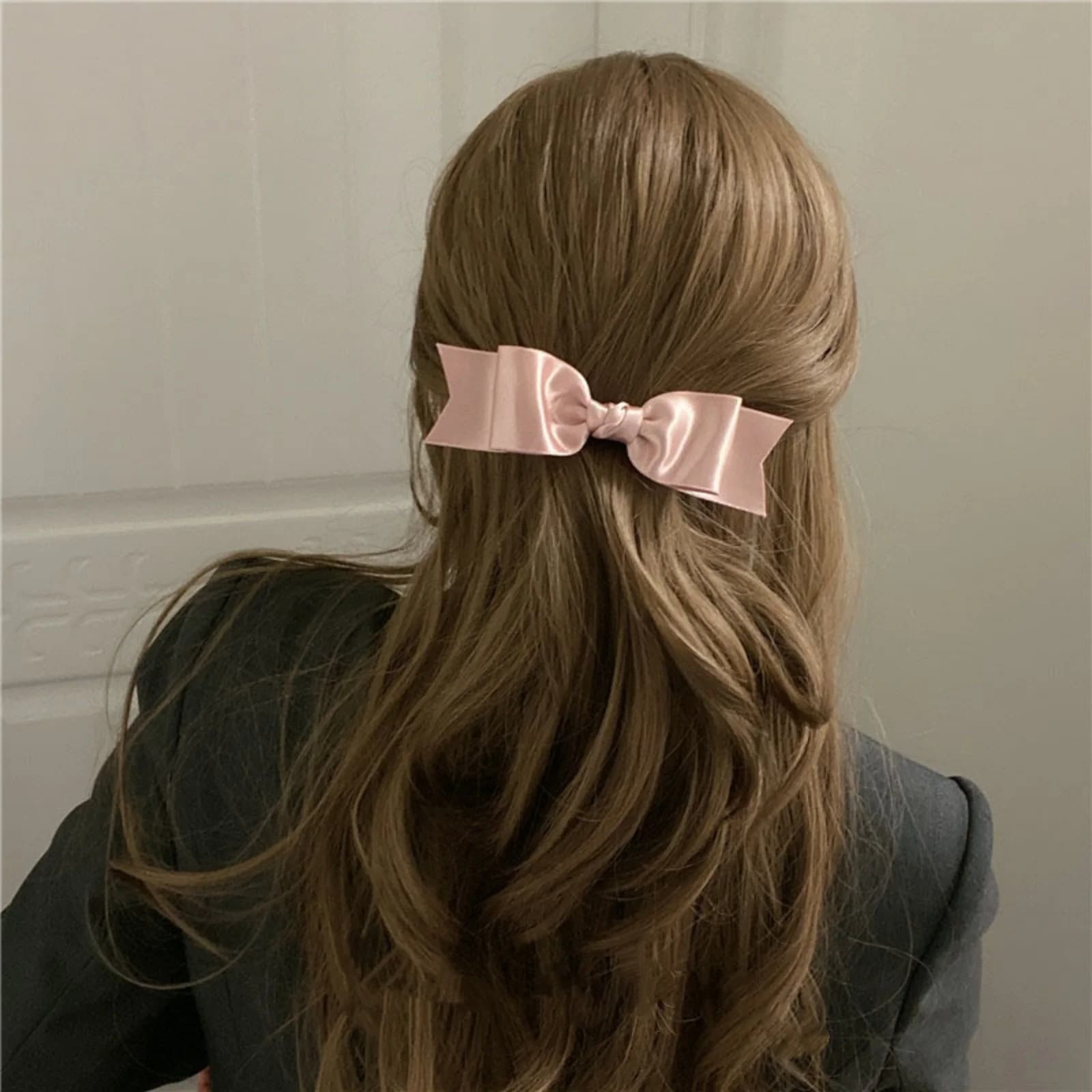 1pc Satin Barrette, Simple & Elegant French Style Bow Hair Clip for Half-Up Hairstyles, Side Clip, Top Clip, Hair Accessory
