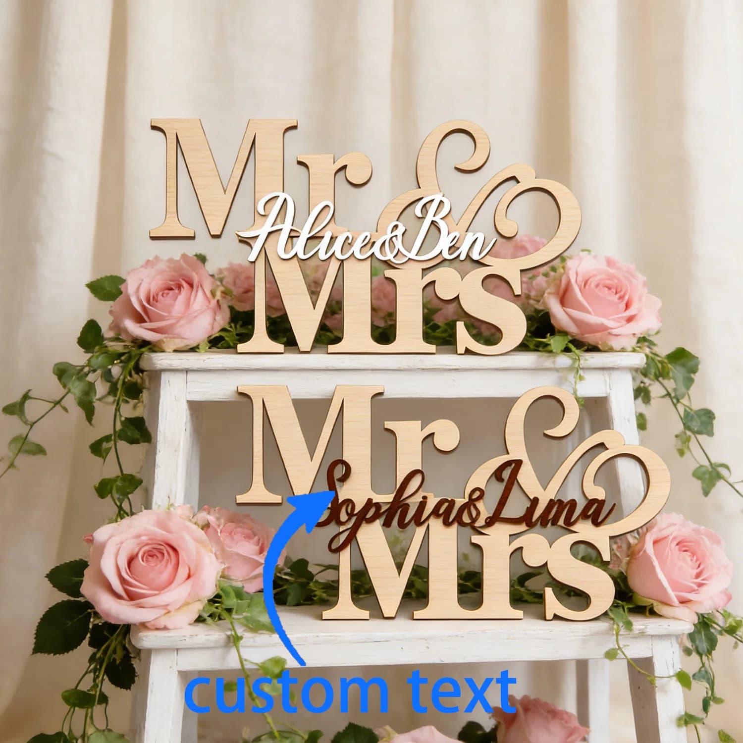 1pc Double Layered Customized Plaque, Wooden Mr&Mrs. Decorative Plaque, Wedding Photography Props, and Sign in Table Decorations