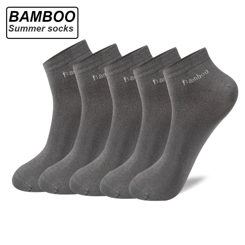 5Pairs Men's Bamboo Fiber Socks Short Summer Casual Breatheable Anti-Bacterial Man Ankle Socks Black Busines Plus size EU38-46