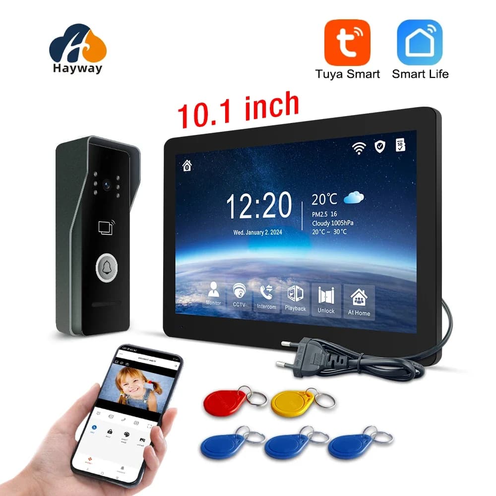 Hayway 10 "Tuya WiFI Smart 1080P Sistema videocitofonico con rilevamento mobile IPS Full Touch Monito ID Controllo accessi Sblocco