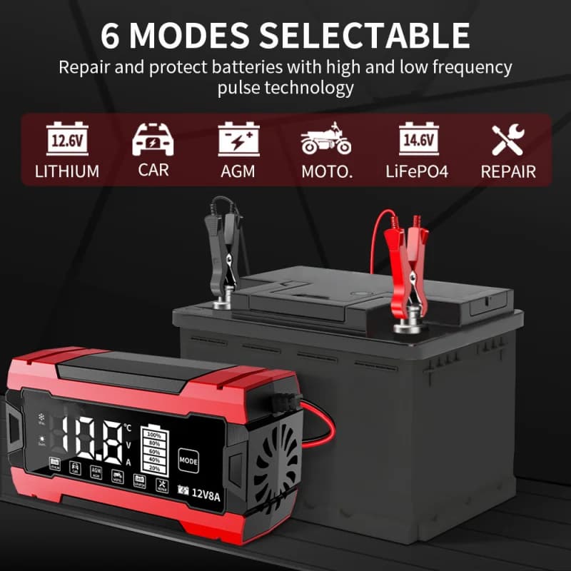 SWT-3820 Caricabatteria per auto con schermo a colori 12V8A 8A 12V Dispositivo di ricarica per batteria per auto e moto Batteria al piombo Sma