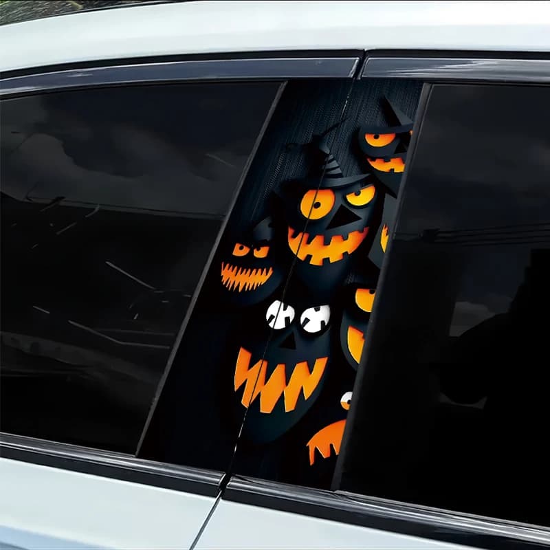 Wall stickers for B mount for 2 cars, pumpkin-shaped lights, witch and pumpkin hat, protective film in scratch-resistant smooth material