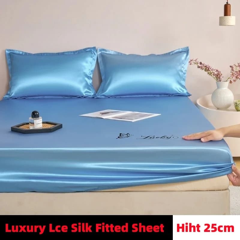 Lenzuolo con Angoli in Seta Monocolore, Coprimaterasso in Seta Ghiaccio Fresca con Elastico, Biancheria da Letto in Seta (Esclusi i Federe)
