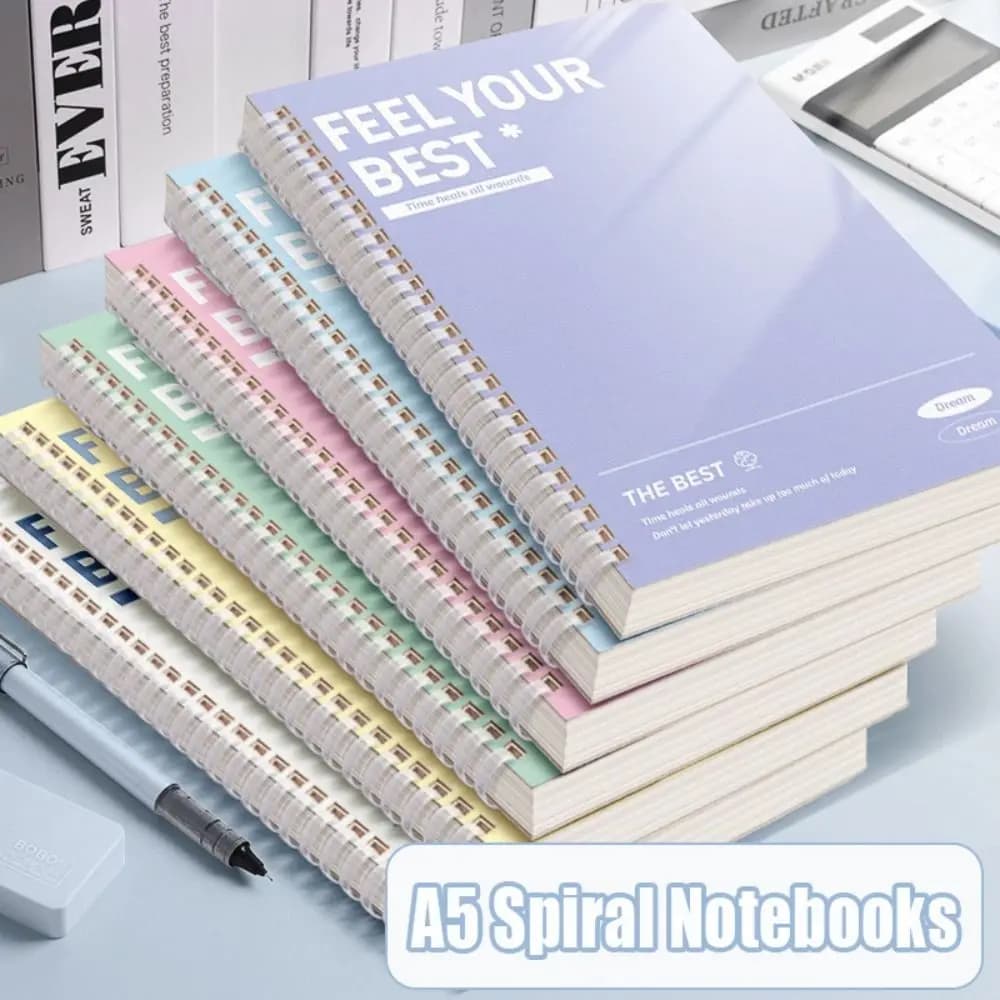60Sheets/Book A5 Spiral Notebooks Perforated Pages Horizontal Line Inner Pages Diary Book Color Hand Account Book School Office