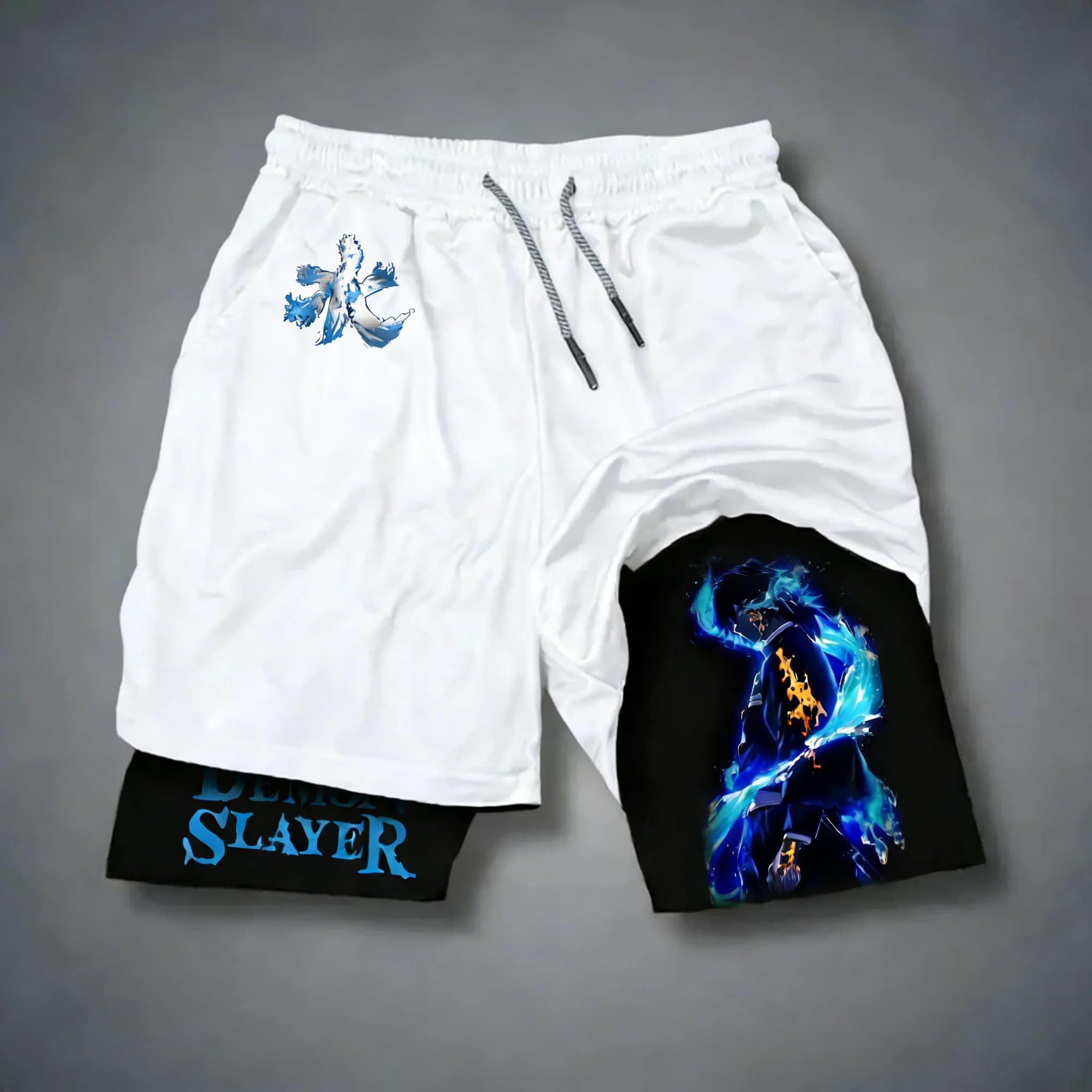 Pantaloncini 2-in-1 Demon Slayer Anime Tomioka Giyuu, Nuovi Estivi 2026, Unisex, per Corsa e Sport, Elasticizzati e Confortevoli