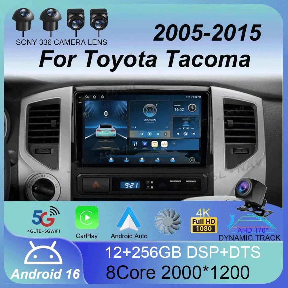 Autoradio Android 16 con Carplay Wireless da 9 Pollici per Toyota Tacoma 2005-2015, Lettore Video con Touchscreen, Telecamera Posteriore, WIFI e GPS