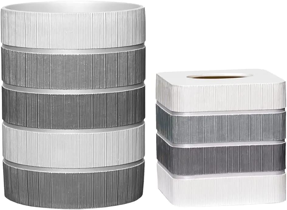 Set Bagno Moderno Grigio: Elegante Cestino per Rifiuti e Porta Fazzoletti, Arredo Contemporaneo per la Casa