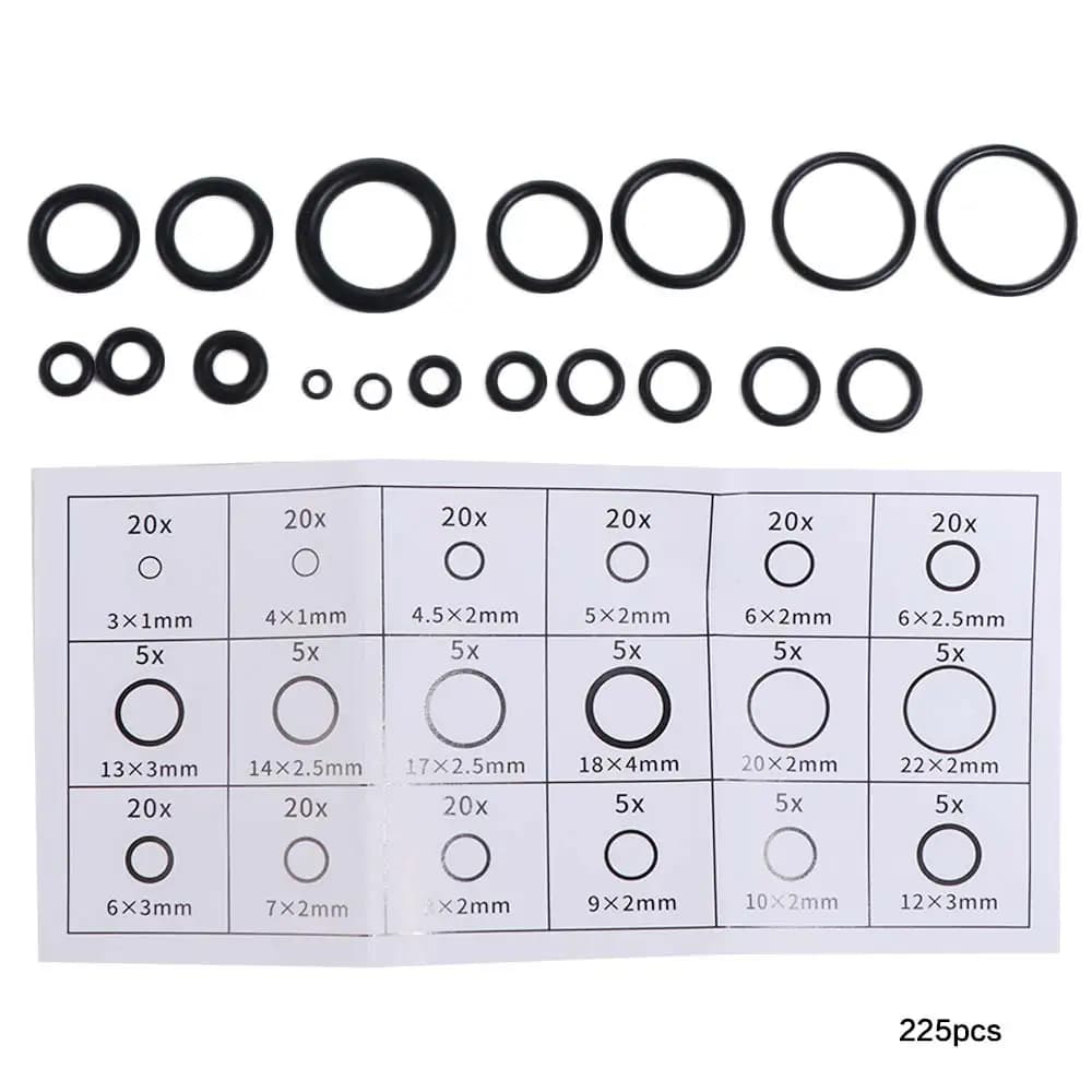 Kit di guarnizioni O-Ring elastiche da 225 pezzi, resistenti all'olio ad alta pressione, in gomma nitrilica, resistenti alla corrosione e alle alte temperature