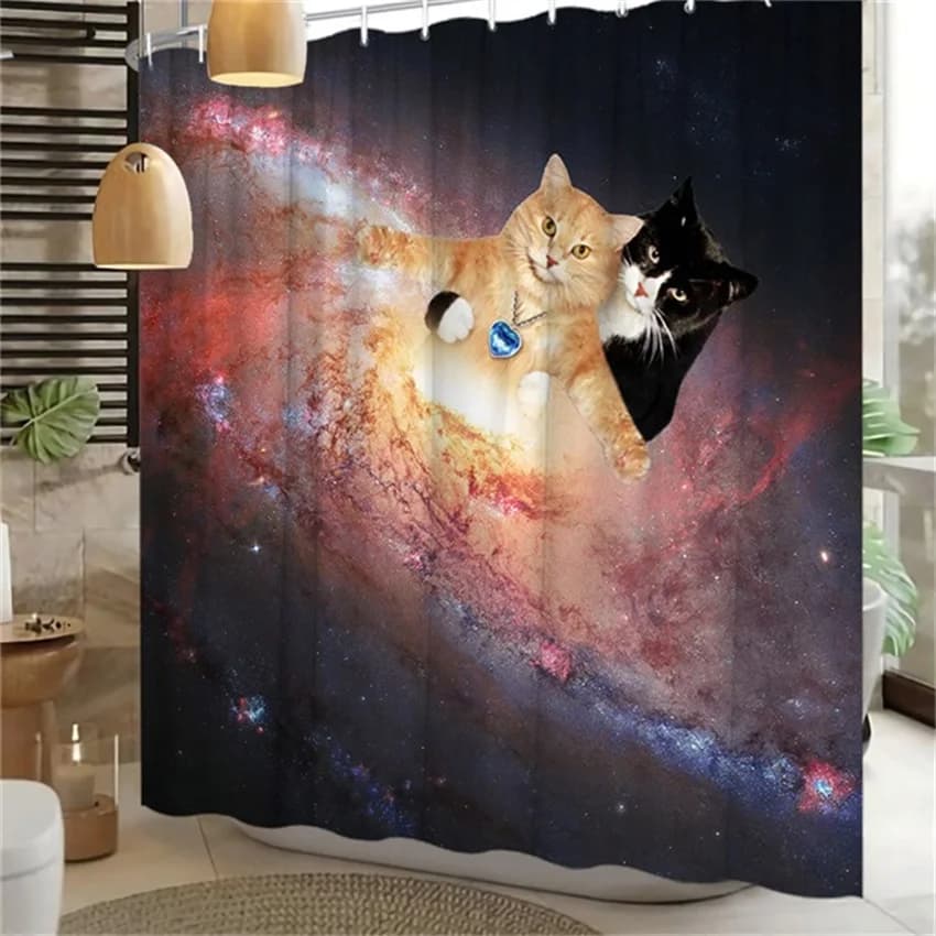 Tenda da doccia per gatti galattici: resistente all'acqua, facile da pulire, aggiunge un tocco cosmico e stravagante per l'arredamento del bagno