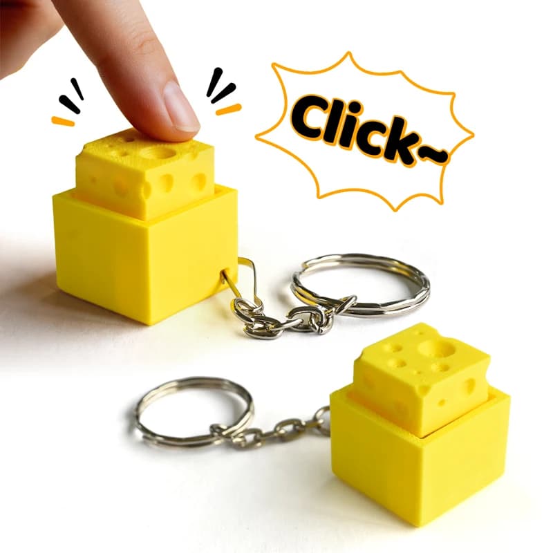 3D Printed Cheesy Key Fidget Clicker Keychain Mini Keyboard Keycap Stress Relief Sensory Toy Backpack Pendant Gifts Anti-Anxiety