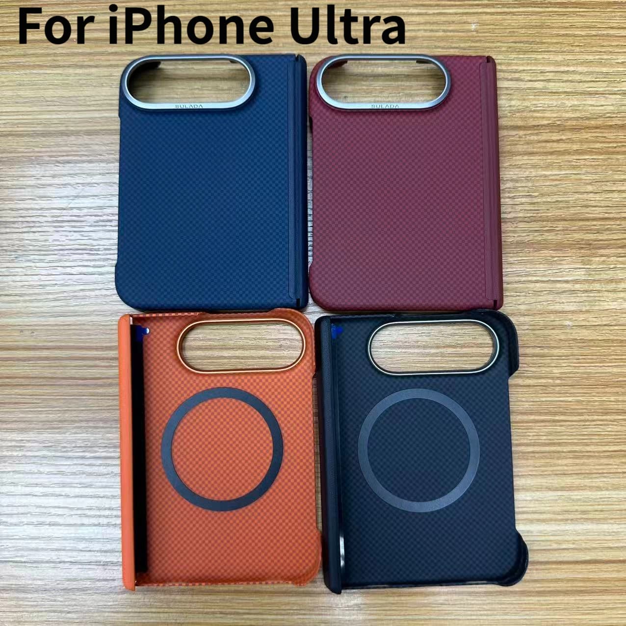 Busines carbon fiber pattern for Magsafe magnetic phone case for iPhone Ultra hinge protection hard PC back cover for iPhone Duo