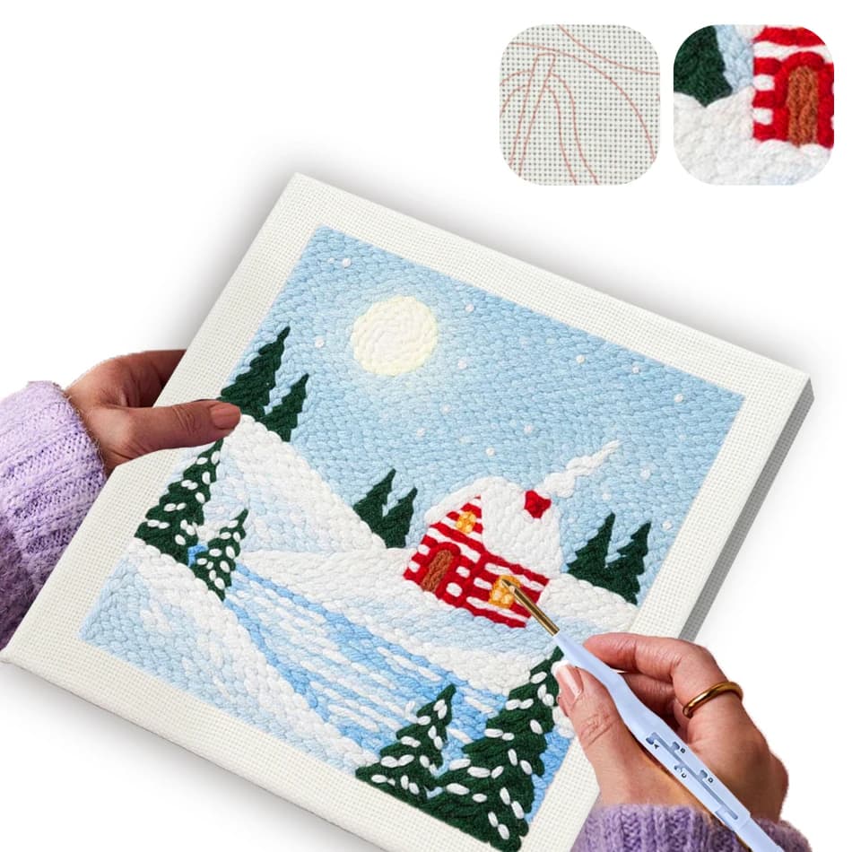 GATYZTORY diy punch needle embroidery kit 25x25cm framed Tufting Winter scenery Diy Christmas gift Yarn Knit Wall art crafts set