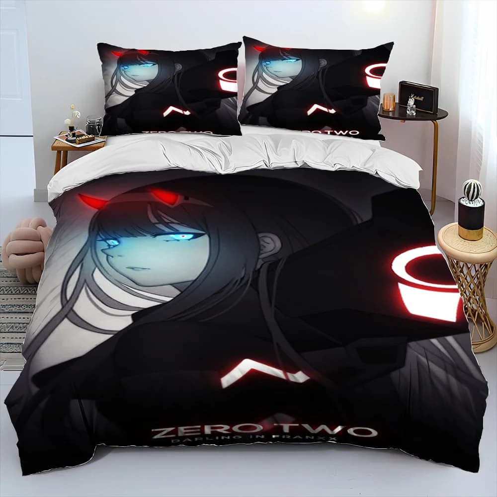 Zero Two DARLING In The FRANXX Cartoon Comforter Bedding Set, copripiumino Set copripiumino federa, Set biancheria da letto Queen Size