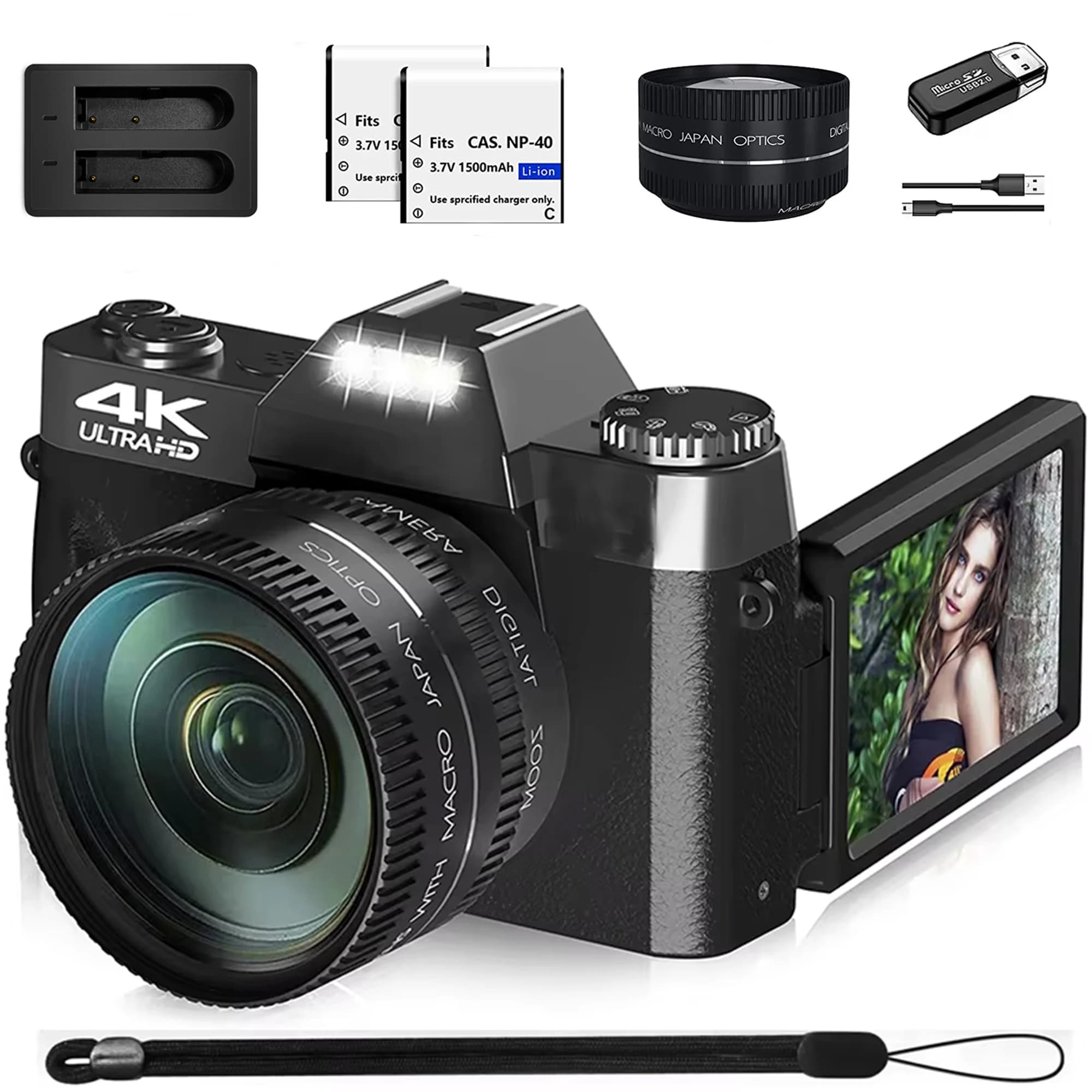 Compact Digital Camera for Photography 4K WIFI Web Cam Vlog Vintage Video Camera YouTube 75MP Macro lens with 3" tipping screen