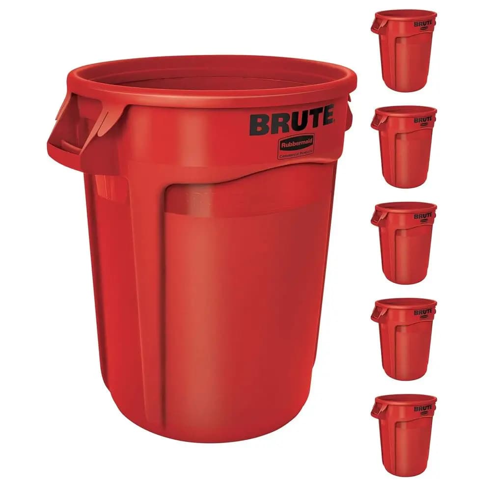 Cestino per Rifiuti BRUTE Ultra Resistente, 32 Galloni, Rosso, in Resina, per Casa/Garage/Centro Commerciale/Ufficio/Stadio/Bagno, Confezione da 6