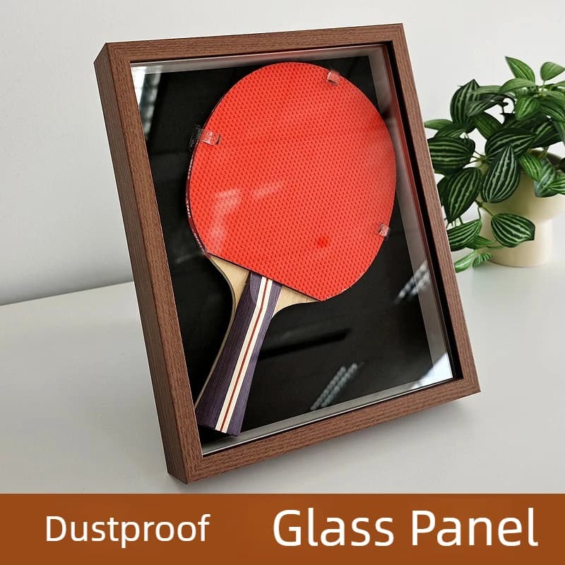 Ping Pong Paddle Display Frame 3D Dust-proof Table Tennis Racket Photo Frame Wooden Glass Wall Mounted Desktop Picture Frames