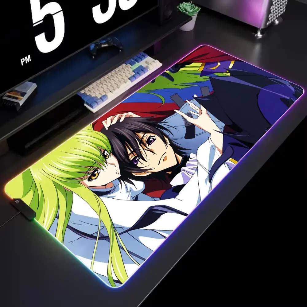 Tappetino per mouse Code Geass, tappetino da scrivania RGB, retroilluminazione a LED, accessori per il gaming, tappetino grande per mouse.