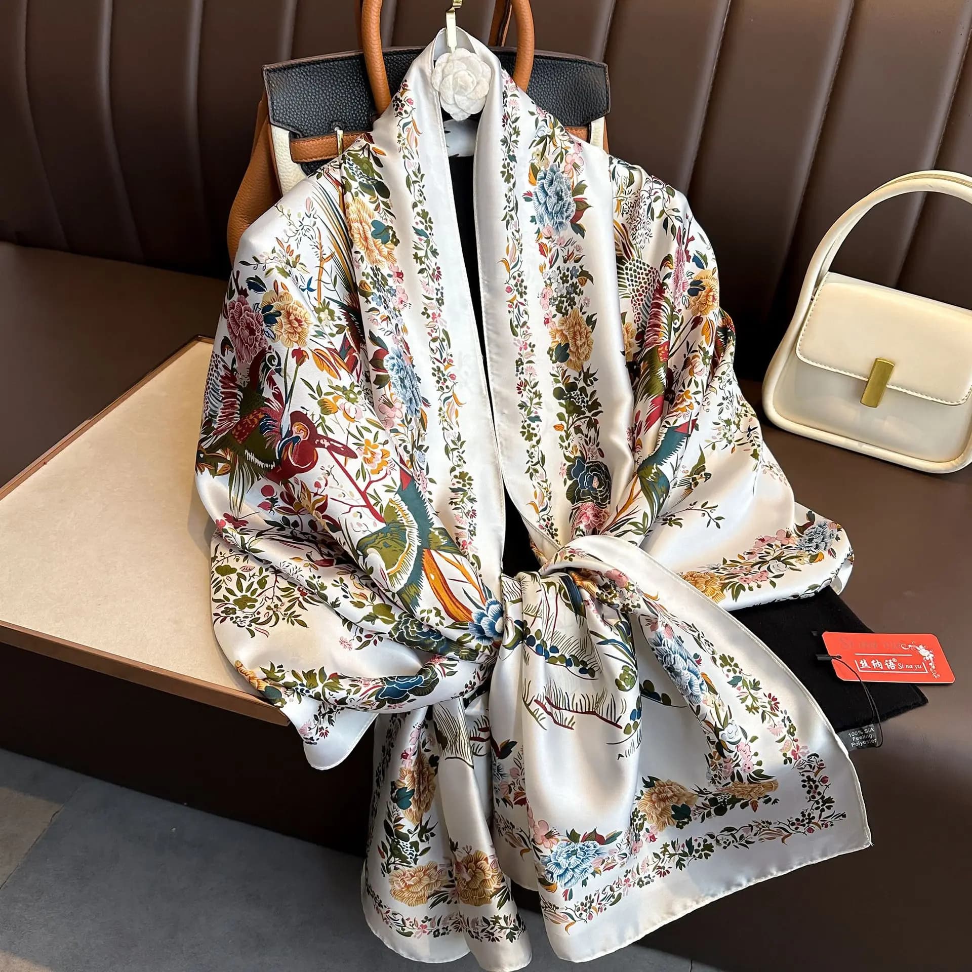 Luxury Brands Silk Long Scarf Woman Scialli Muslim Design Solar Protection Outdoor Beach Towel Large Turbante for Women
