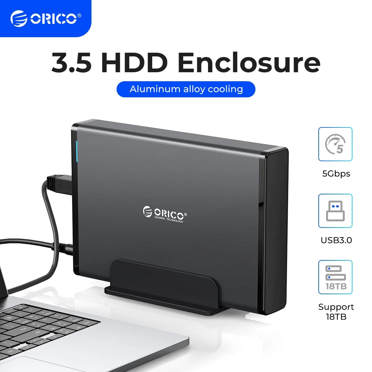 ORICO Case per HDD da 3.5'' con Adattatore SATA, Box Esterno per Disco Rigido con Case Rimovibile per SSD da 2.5'' e 3.5'', Case per HDD per PC